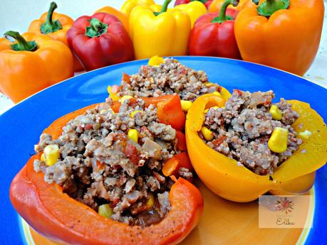 Pimientos rellenos de carne y maíz