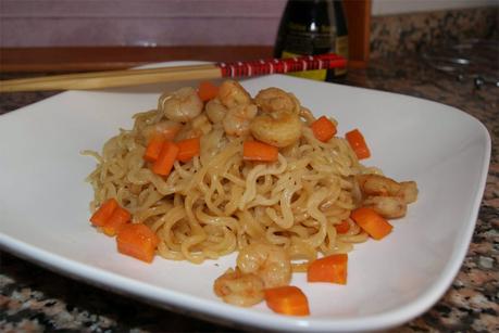 Receta de noodles con gambas
