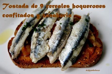 Tostada de 9 cereales boquerones confitados y zanahoria