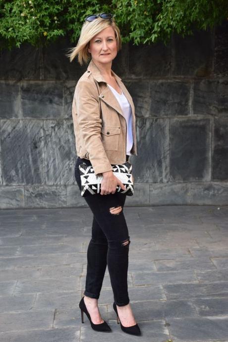 Suede biker and ripped jeans suede biker