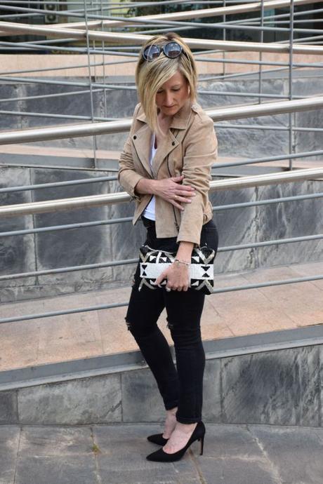 Suede biker and ripped jeans suede biker