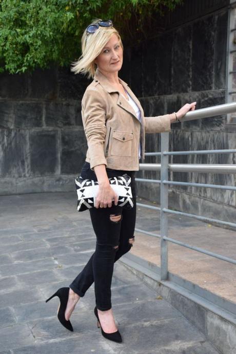 Suede biker and ripped jeans suede biker