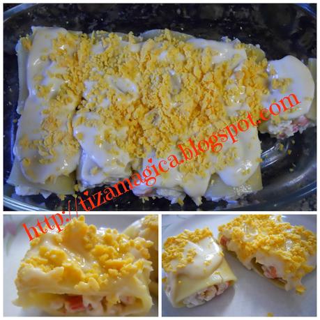 Cocina con niños: paccheri rellenos de gambas, bocas de mar y huevo