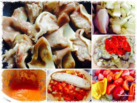 Oreja con salsa de tomate y pimientos Oreja con salsa de tomate y pimientos