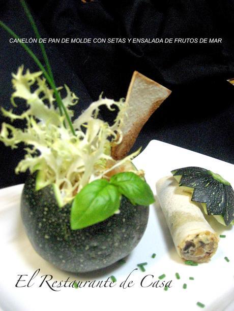 CANELÓN DE PAN DE MOLDE CON SETAS Y ENSALADA DE AHUMADOS CANELÓN DE PAN DE MOLDE CON SETAS Y ENSALADA DE AHUMADOS