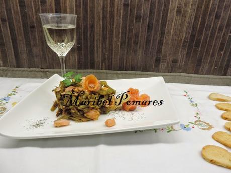 Judías verdes con salmón ahumado.