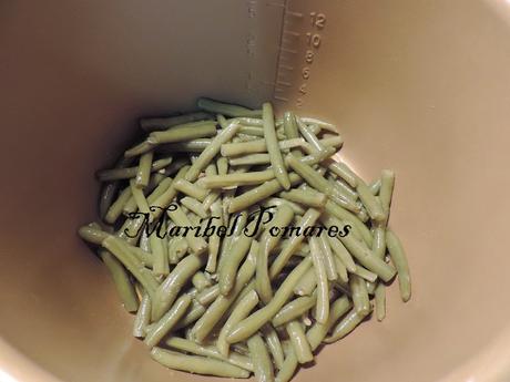 Judías verdes con salmón ahumado.
