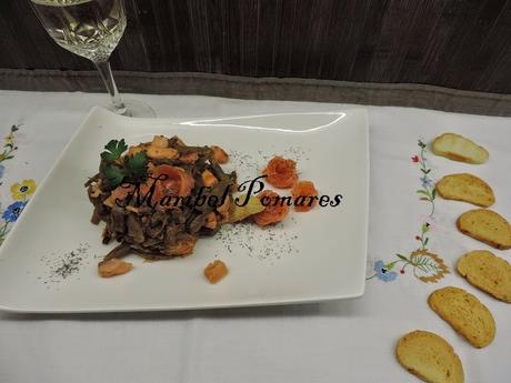 Judías verdes con salmón ahumado.