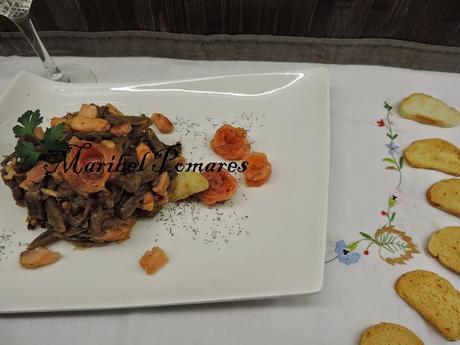 Judías verdes con salmón ahumado.