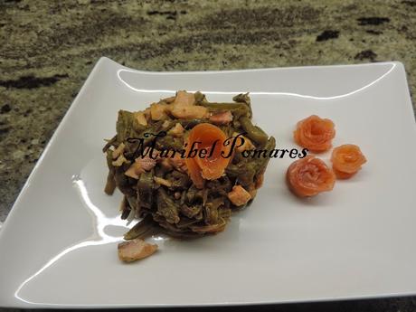 Judías verdes con salmón ahumado.