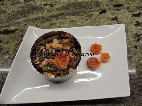 Judías verdes con salmón ahumado.