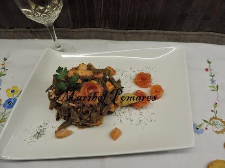 Judías verdes con salmón ahumado.