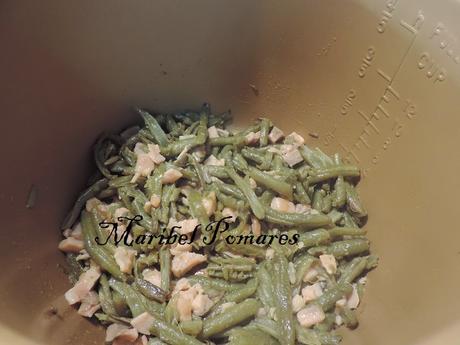 Judías verdes con salmón ahumado.