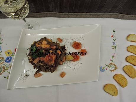 Judías verdes con salmón ahumado.