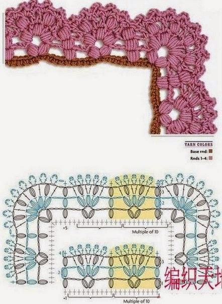 6 gráficos para tejer puntillas a crochet o ganchillo