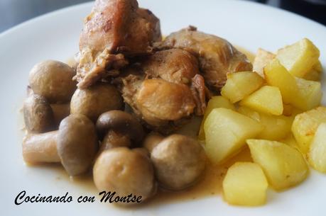 Pollo con champiñones y cerveza