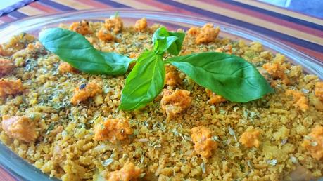 Cazuela de macarrones y migas de garbanzos