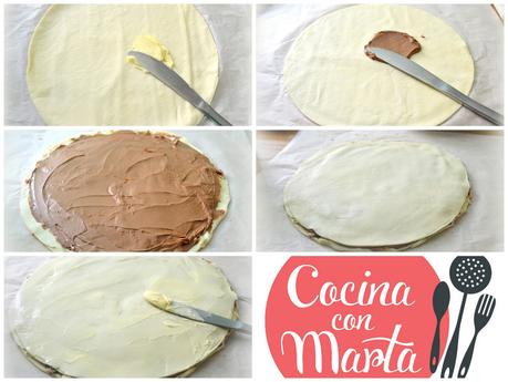 Hojaldre estrellado con forma de estrella o flor. Con nutella, nocilla, crema de cacao, chocolate. Receta casera, paso a paso, fácil, rápida.