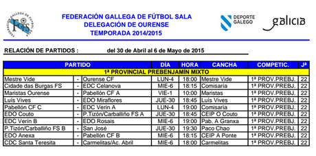 Horarios del fútbol ourensano incluyendo sala base, del 1 al 6 de Mayo