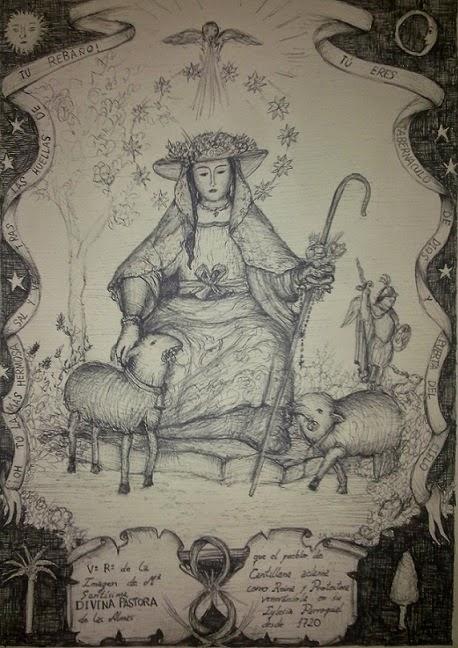 Iconografía de la Pastora de Cantillana: En una imitación de grabado