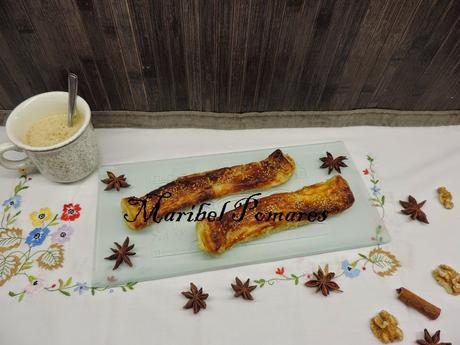 Cañas de hojaldre y nutella.