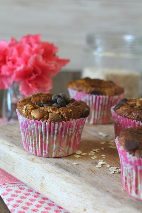 Muffins de avena, yogur y plátano con 2 chocolates. {Gluten free}