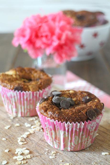 Muffins de avena, yogur y plátano con 2 chocolates. {Gluten free}