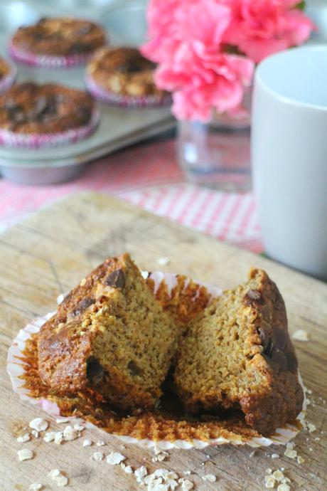 Muffins de avena, yogur y plátano con 2 chocolates. {Gluten free}