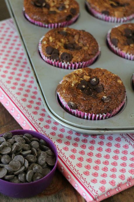 Muffins de avena, yogur y plátano con 2 chocolates. {Gluten free}
