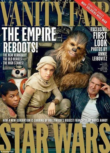 Harrison Ford posa con nuevo elenco de Star Wars (y Chewbacca) para la cubierta Vanity Fair ,foto de Annie Leibovitz