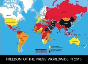 Mapa sobre la libertad de prensa 2015 elaborado por Reporteros Sin Fronteras / RSF