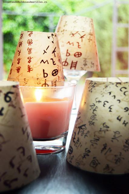 Portavelas con papel de letras