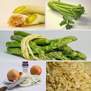 Mosaico de verduras y arroz