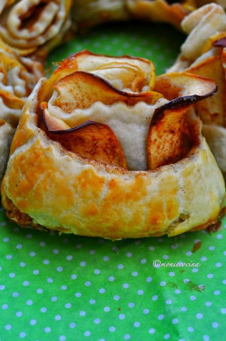 CORONA DE ROSAS DE HOJALDRE Y MANZANA