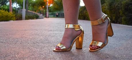 White dress, gold sandals!