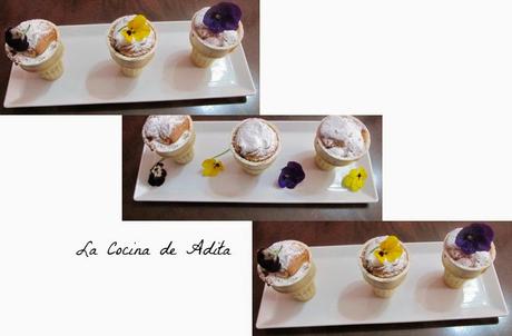 Conos de bizcochos, rellenos con frutas escarchadas