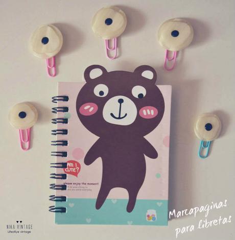 DIY, HAZLO TU MISMO, MARCAPAGINAS, LIBRETA, AGENDA, BOTONES, CLIPS