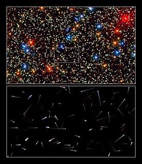 Imagen que muestra el movimiento simulado de las estrellas de Omega Centauri a partir de los datos de observación del Hubble