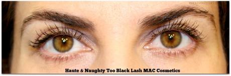 Mis pestañas con el aplicador de volumen de la máscara Haute & Naughty Too Black Lash de MAC Cosmetics