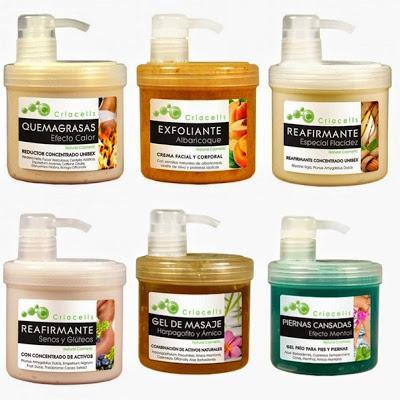 Gel quemagrasas efecto frío y calor /Exfoliante de Albaricoque /Reafirmante especial Flacidez / Reafirmante Senos y Gúteos  /Gel de masaje Hapargofito y Árnica /Gel piernas cansadas