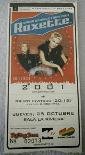 ESPECIAL ROXETTE (Conciertos Madrid de 2001 y 2011 con tracklists)