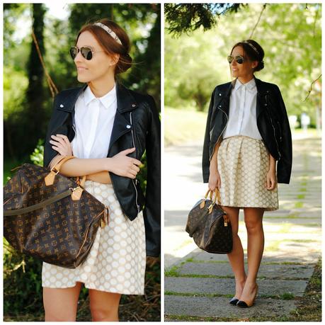 Polka dot skirt.