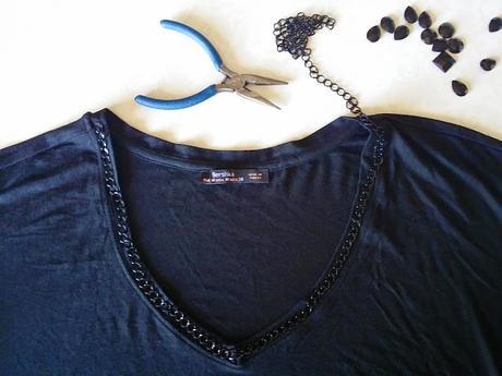 DIY Camiseta joya: Customiza con cadenas y abalorios en forma de collar (Parte 6)