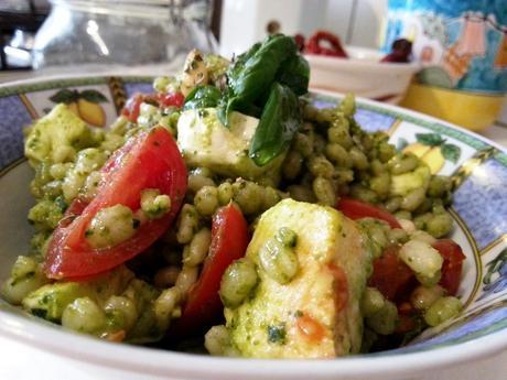 Cebada Perlada - Recetas de cebada perlada - Ensaladas de cebada perlada - Cebada perlada con pesto - Ensalada de cebada perlada con pesto - Como preparar cebada perlada - Orzo perlato con pesto, pomodori e mozzarella - pearl barley with pesto - how to cook pearl barley cebadaperladapesto