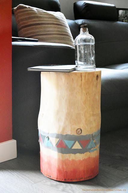 Tronco decorado con degradado y figuras geométricas