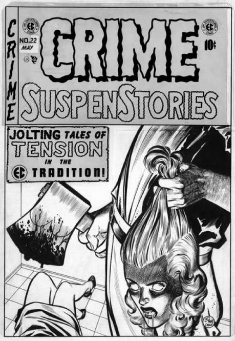 “¿Usted cree que es de buen gusto?” Poco podía imaginar Johnny Craig que su sobrecogedora ilustración para el Nº 22 de Crime SuspenStories terminaría convirtiéndose en la portada más célebre de la historia de EC Comics. Lo que estáis viendo es la plancha original de dicha portada.