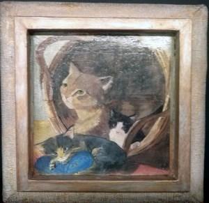 Cuadro de gatos especial para decorar una habitación Cuadro de resina trabajado con craquelado para dar sensación de mosaico y también el marco con apariencia antigua Mediadas: 28x27,5x3cm