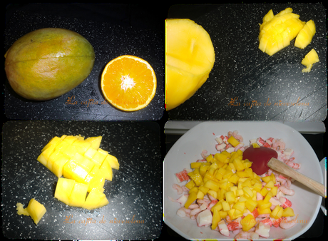 Cóctel de mango y marisco con mayonesa de naranja y lima