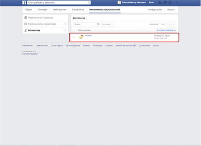 Opciones para publicar en Facebook