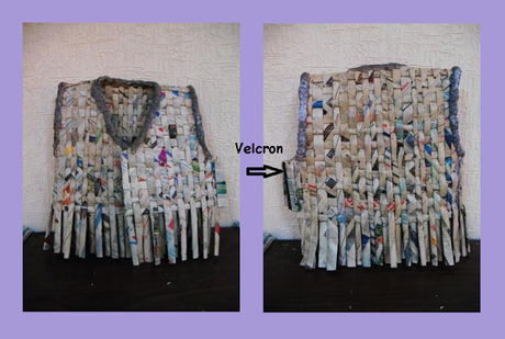 Prendas con papel periódico ( chaleco  dorado )